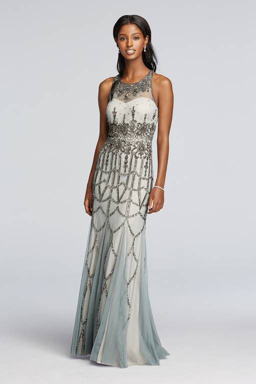 beaded sleeveless dress BEADED FRINGE SLEEVELESS DRESS