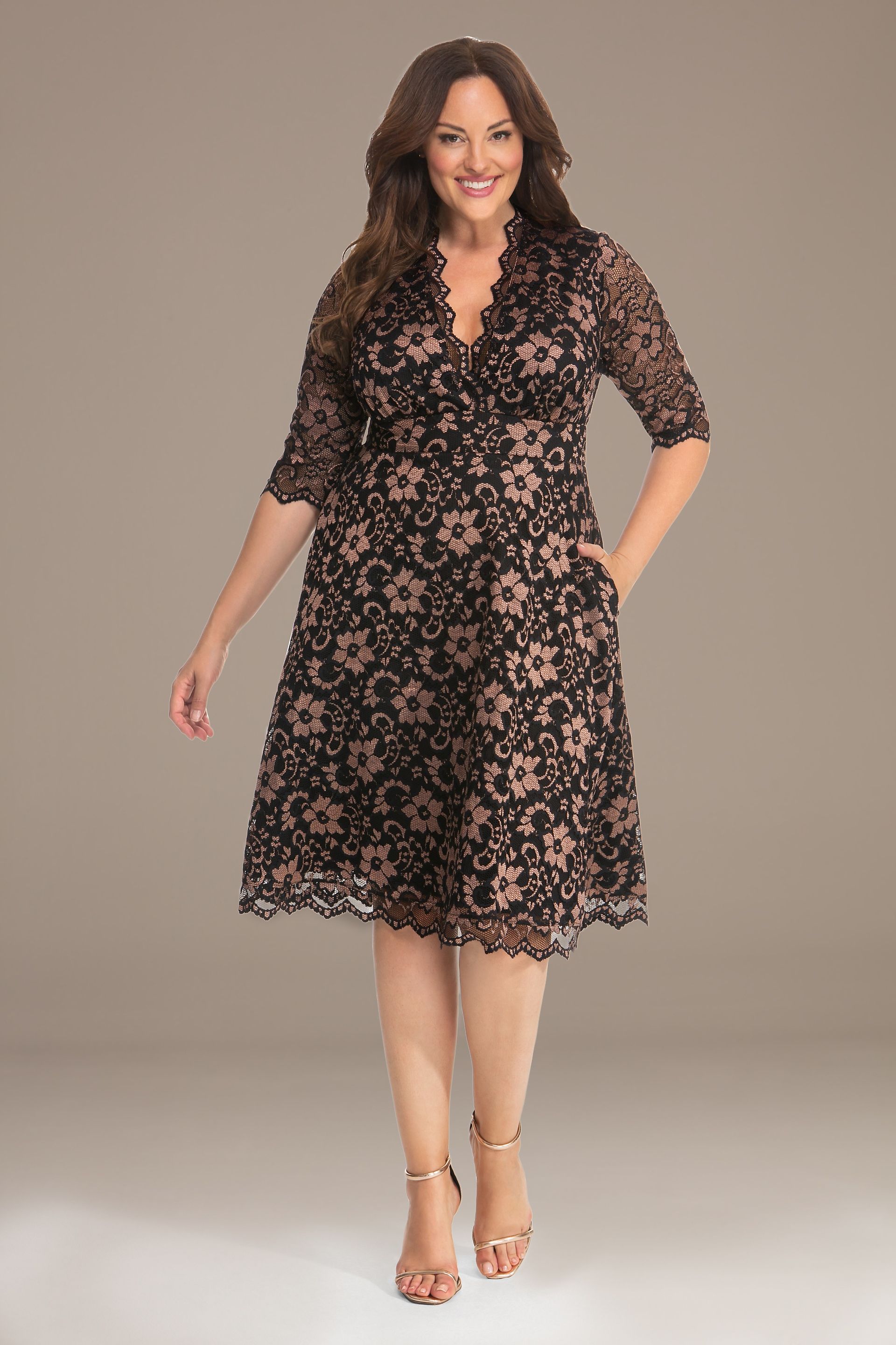 Picture of 3/4 Illusion Mon Cherie Plus Size Lace Dress