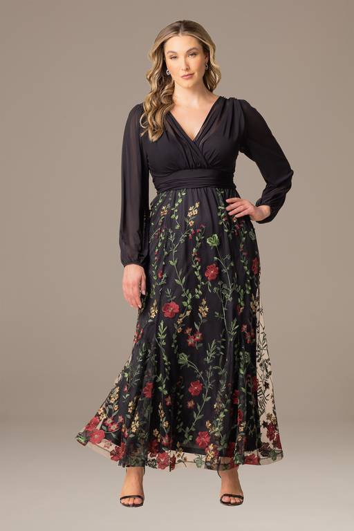 isabella embroidered dress Kiyonna Women's Plus Size Isabella Embroidered Mesh Gown, 4X