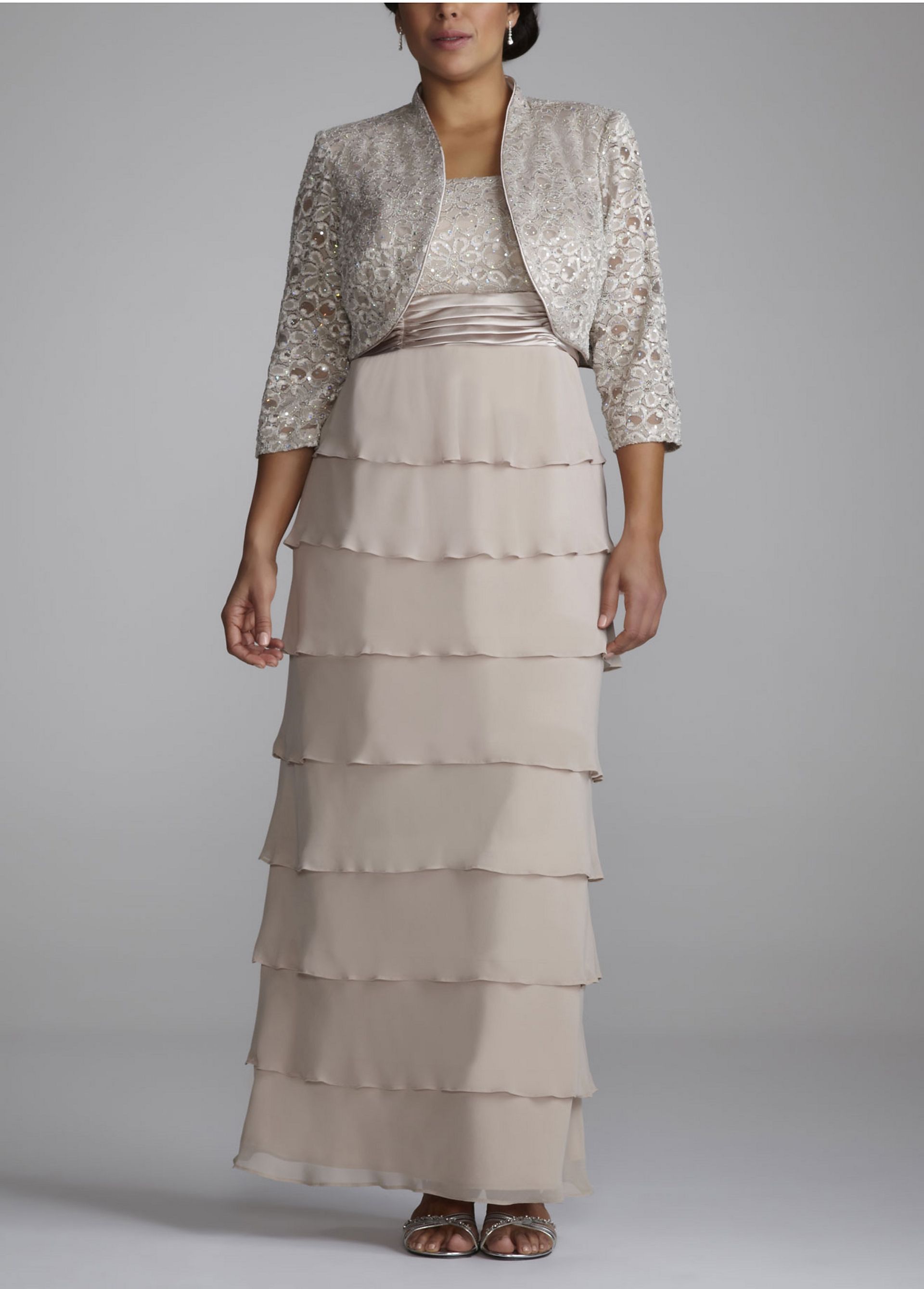 Picture of 3/4 Sleeve Lace Jacket Dress with Tiered Skirt