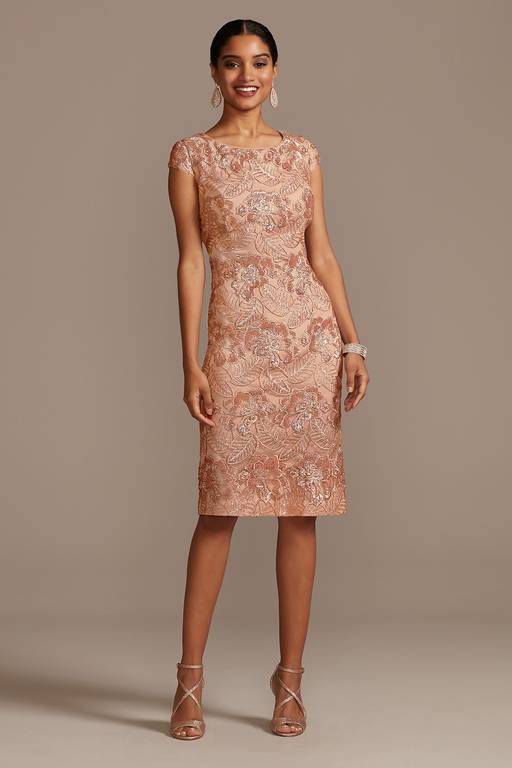 marina sequin lace cap sleeve sheath dress Marina Short Sleeve Sequin Lace Illusion Sheath Dress Black 12