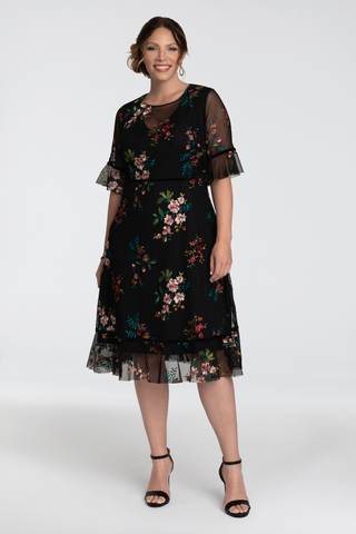 View Kiyonna Wildflower Embroidered A-Line Velvet-Trimmed Dress in all available color and sizes Picture of Wildflower Embroidered A-Line Velvet-Trimmed Dress