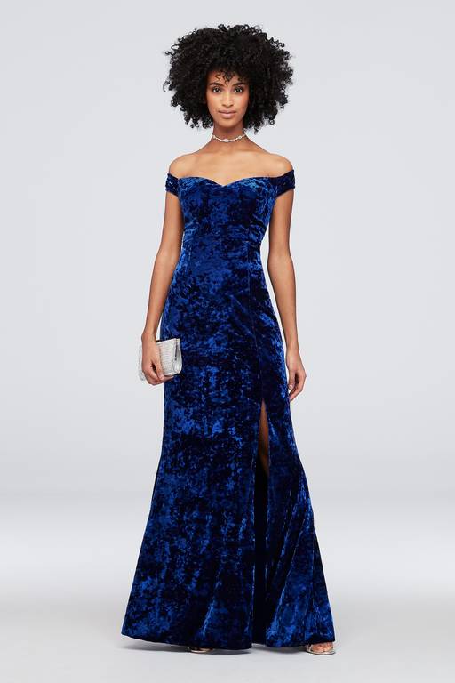 crushed velvet dress blue Crushed Velvet Off-the-Shoulder Sheath Dress