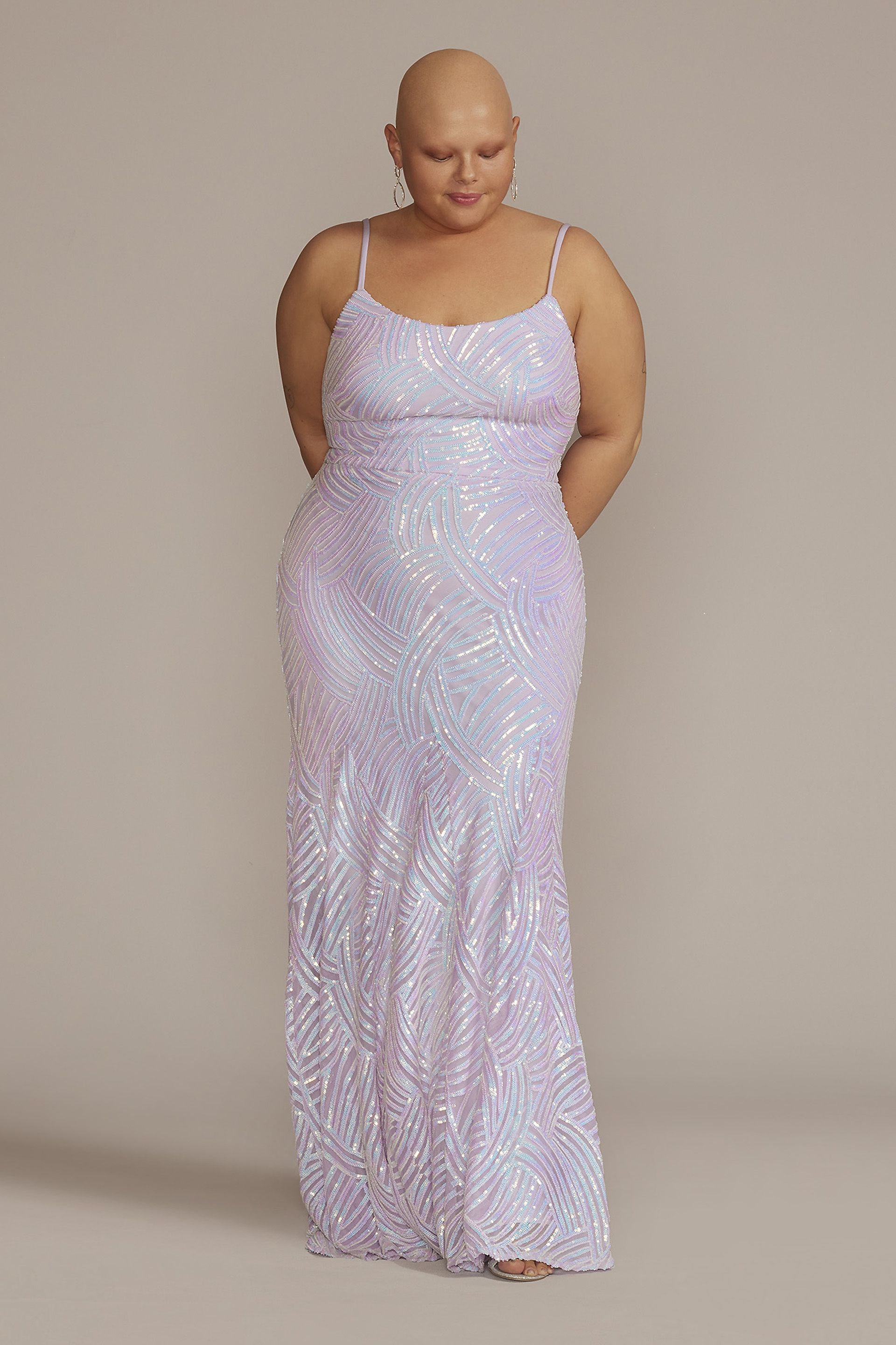 Picture of Scoop Neck Patterned Sequin Mermaid Dress