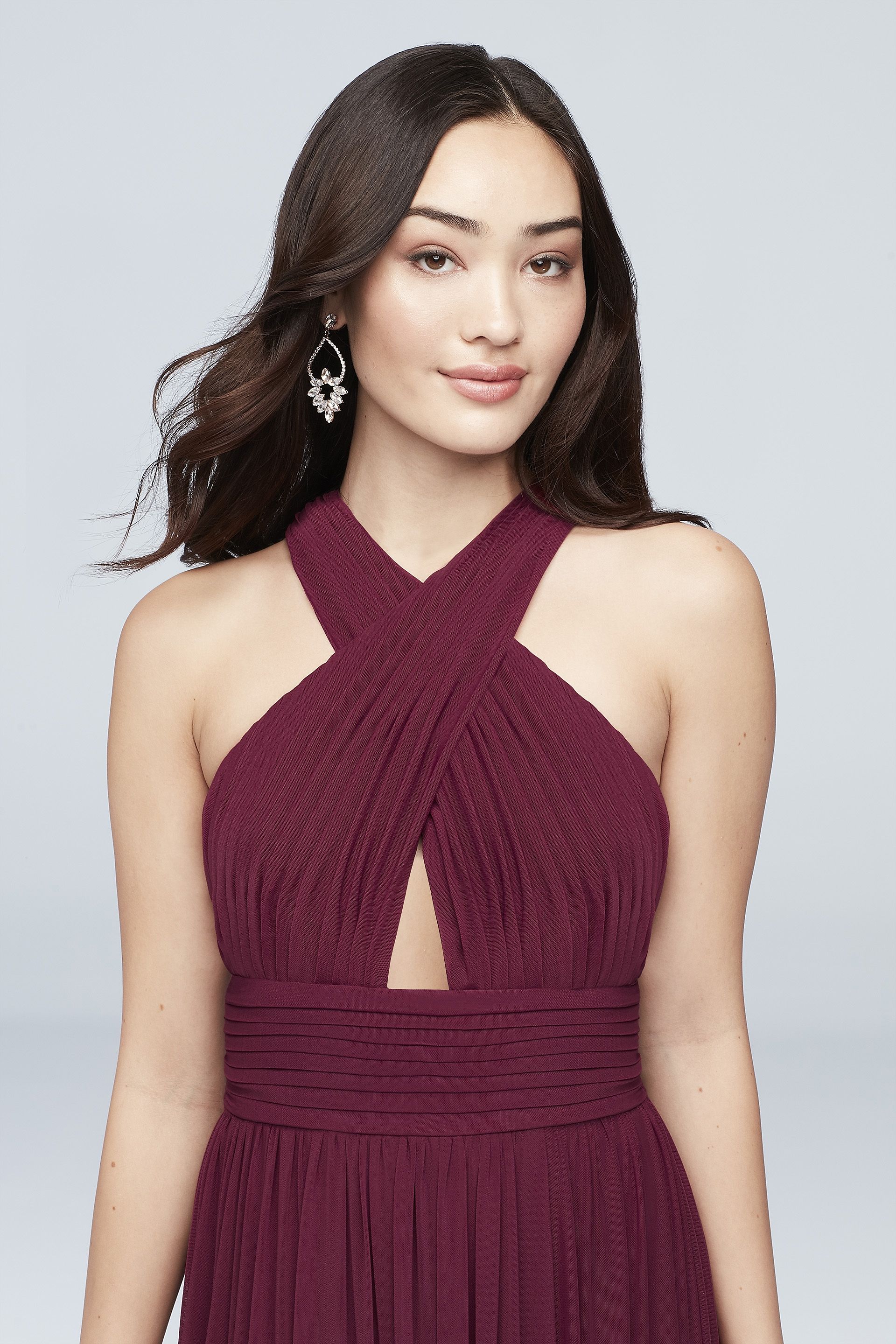 Cross-Front Mesh Halter Dress with Open Back | David's Bridal