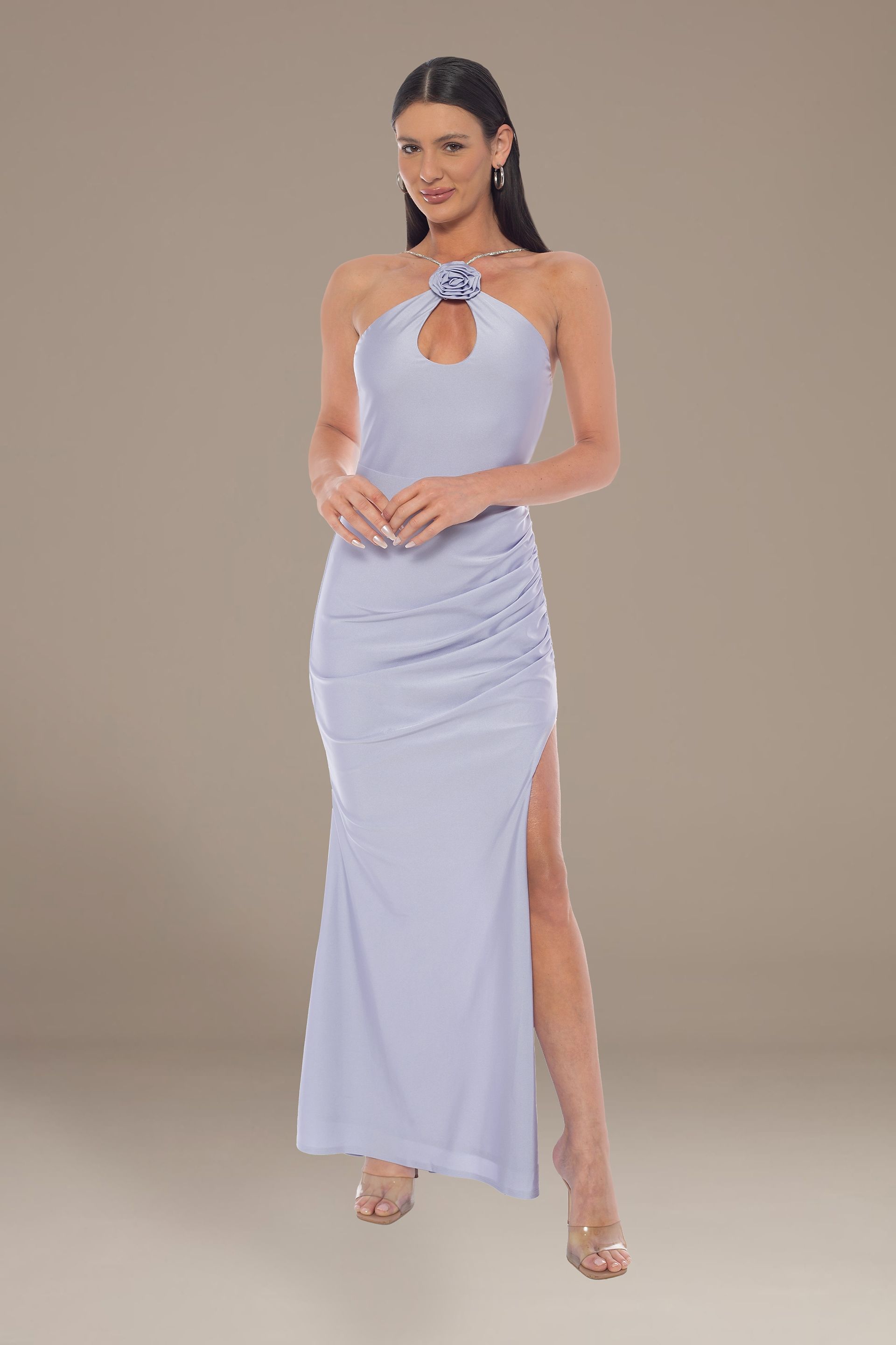 Picture of Crystal Strap Sculpting Satin Rosette Sheath Dress