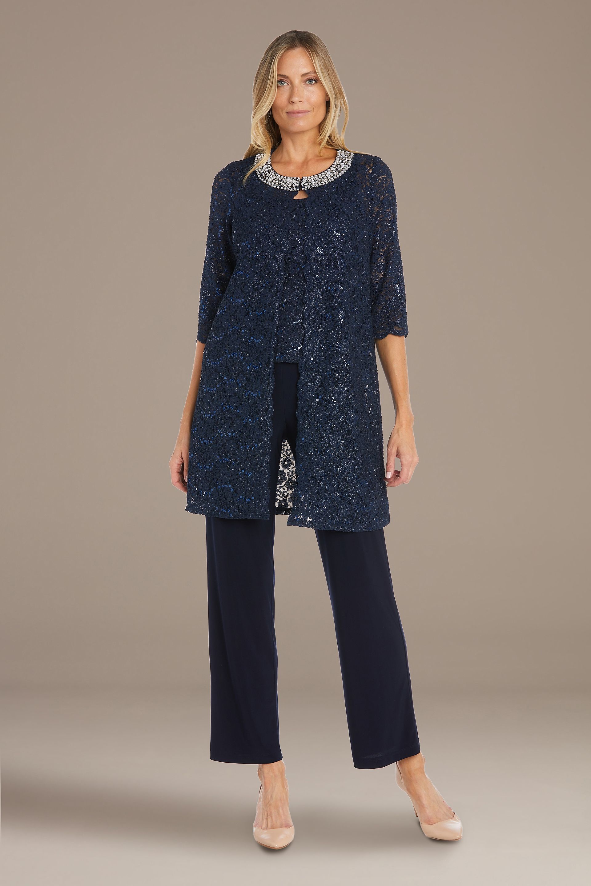 Picture of Lace Pantsuit with Jeweled Neckline