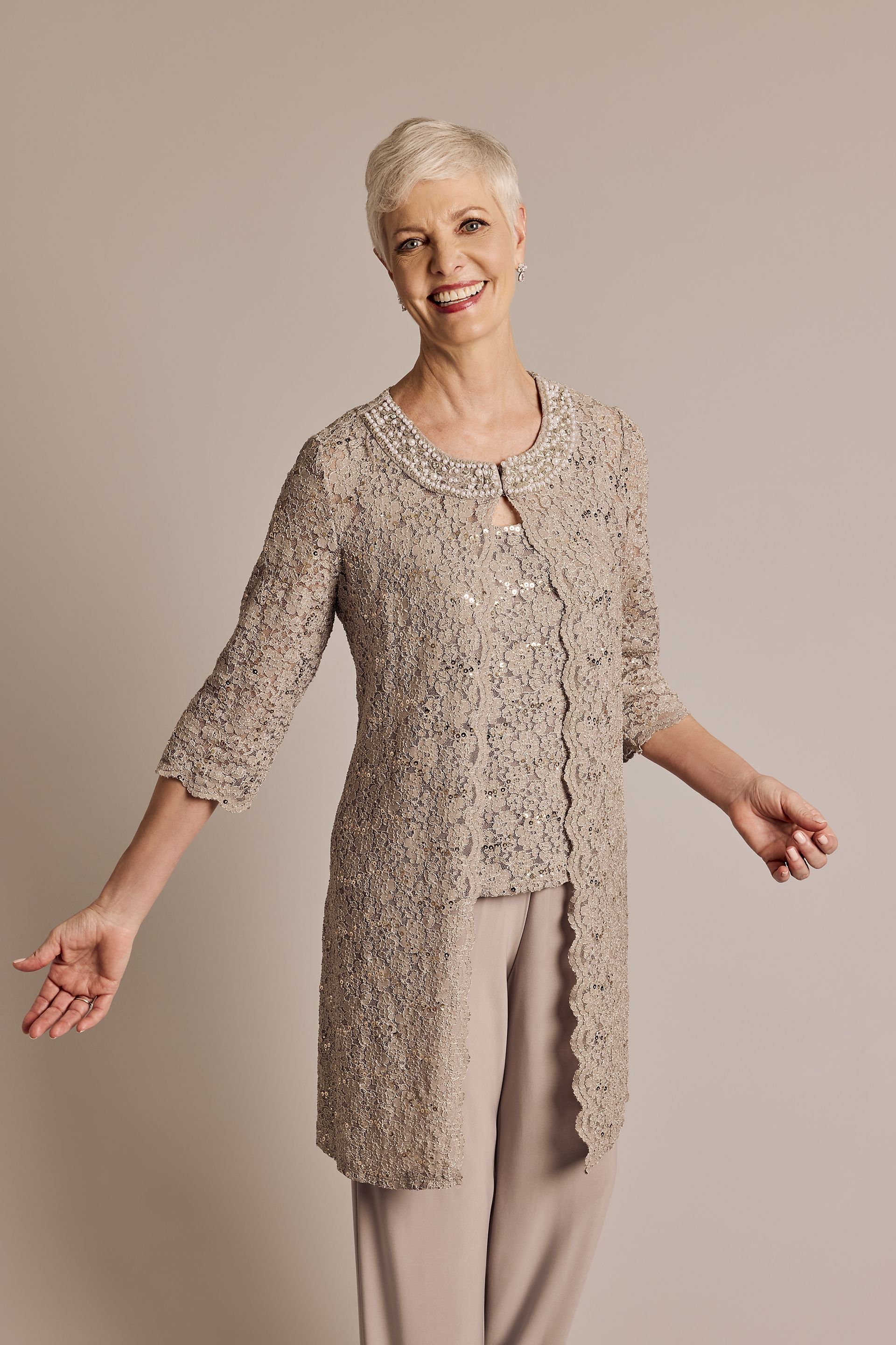 トップス theredthread S lace trim suit ensemble b Lace Pantsuit with Jeweled Neckline | David's Bridal