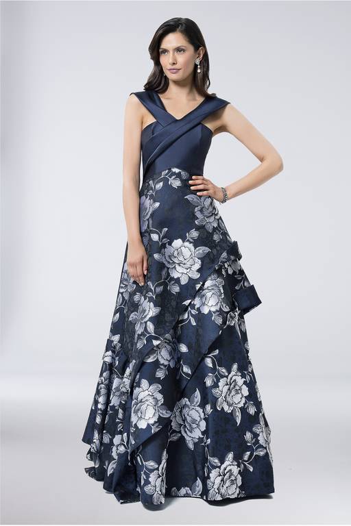 floral jacquard satin dress Long floral jacquard satin dress