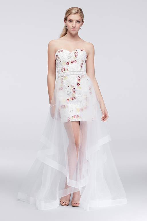wedding dress organza overlay Modern Matte Satin Wedding Dress with Sheer Organza Overlay and Detachable Beaded Jacket