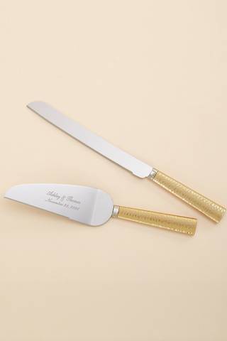 Picture of Gold Hammered Engraved Cake Knife Server Set
