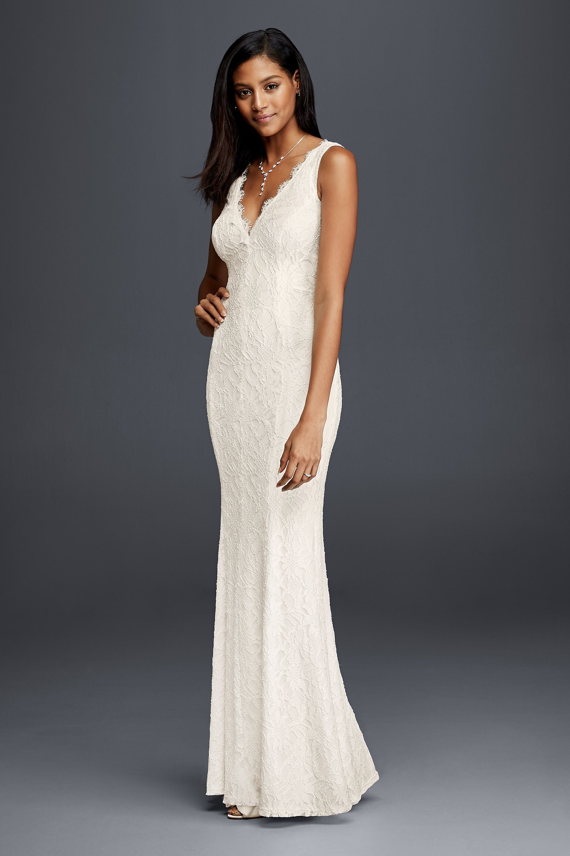 Picture of Allover Lace V-Neck Sheath Wedding Dress