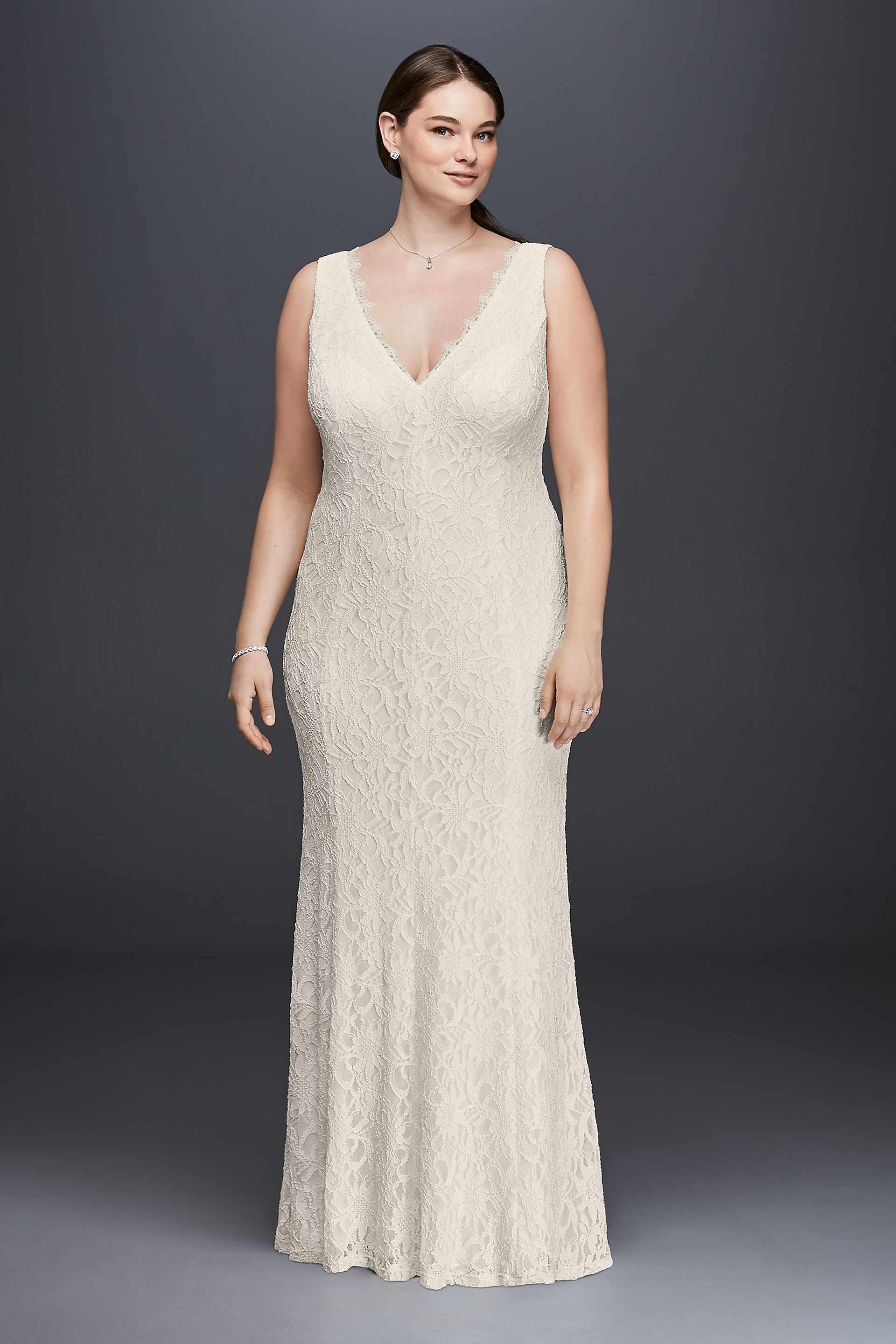 Picture of Allover Lace V-Neck Sheath Wedding Dress