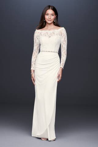 Picture of Off-the-Shoulder Long Sleeve Lace Draped Gown