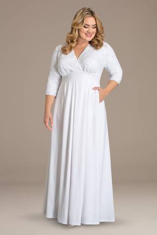 View Kiyonna Starlight Sequin Plus Size A-Line Wedding Gown in all available color and sizes Picture of Starlight Sequin Plus Size A-Line Wedding Gown