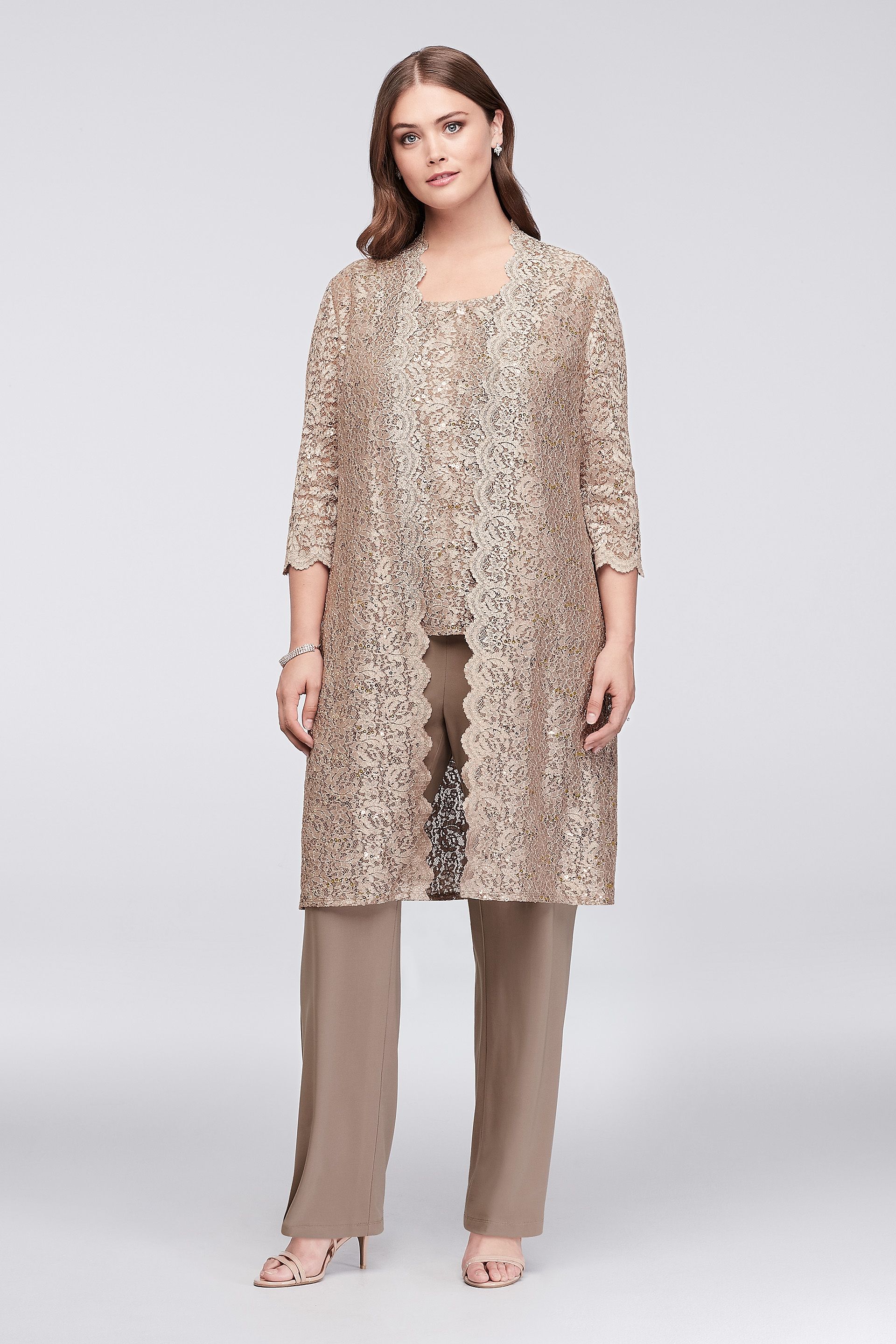 Picture of Long Lace Jacket Three-Piece Plus Size Pantsuit