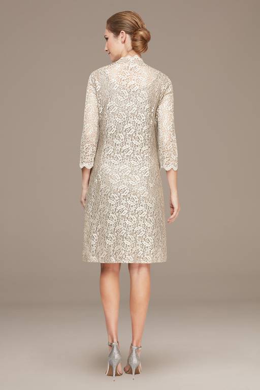 knee length cocktail dress with jacket Apexfwdt Women's Knee Length Dress with Lace Cardigan Jacket Plus Size Crewneck Flowy Dresses Formal Two Piece Dress Sets Cocktail Wedding Guest Dress