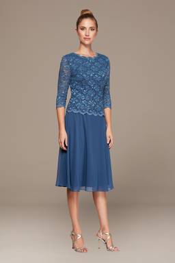alex evenings women's tea length sequin mock dress Alex Evenings Womens Tea Length Sequin Mock Dress Petite and Regular 8  Wedgewood