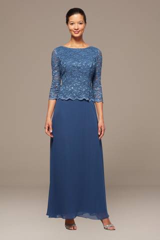 Picture of Scalloped Lace and Chiffon Petite Gown