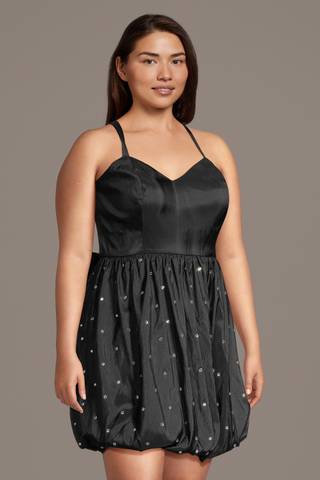 Picture of Embellished Taffeta Bow Back Bubble Mini Dress