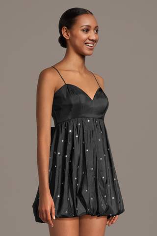 View City Triangles Embellished Taffeta Bow Back Bubble Mini Dress in all available color and sizes Picture of Embellished Taffeta Bow Back Bubble Mini Dress