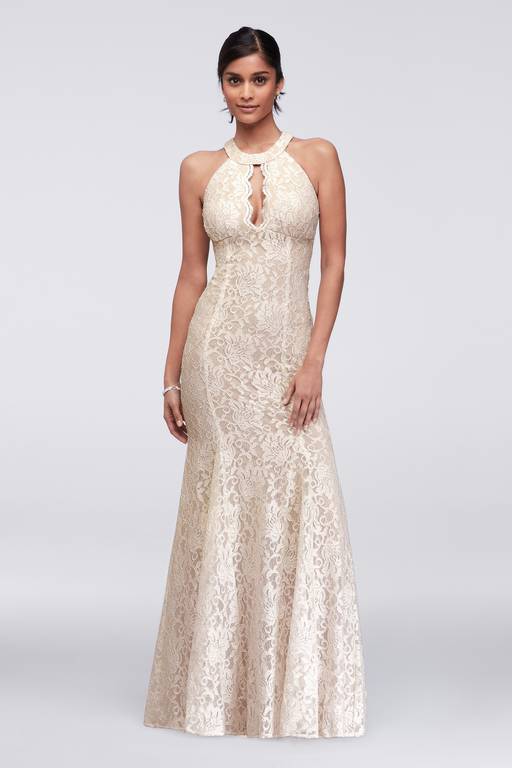 lace panel dobby mesh halter dress Endora Lace Side Panel Halterneck Maxi Dress Disturbia