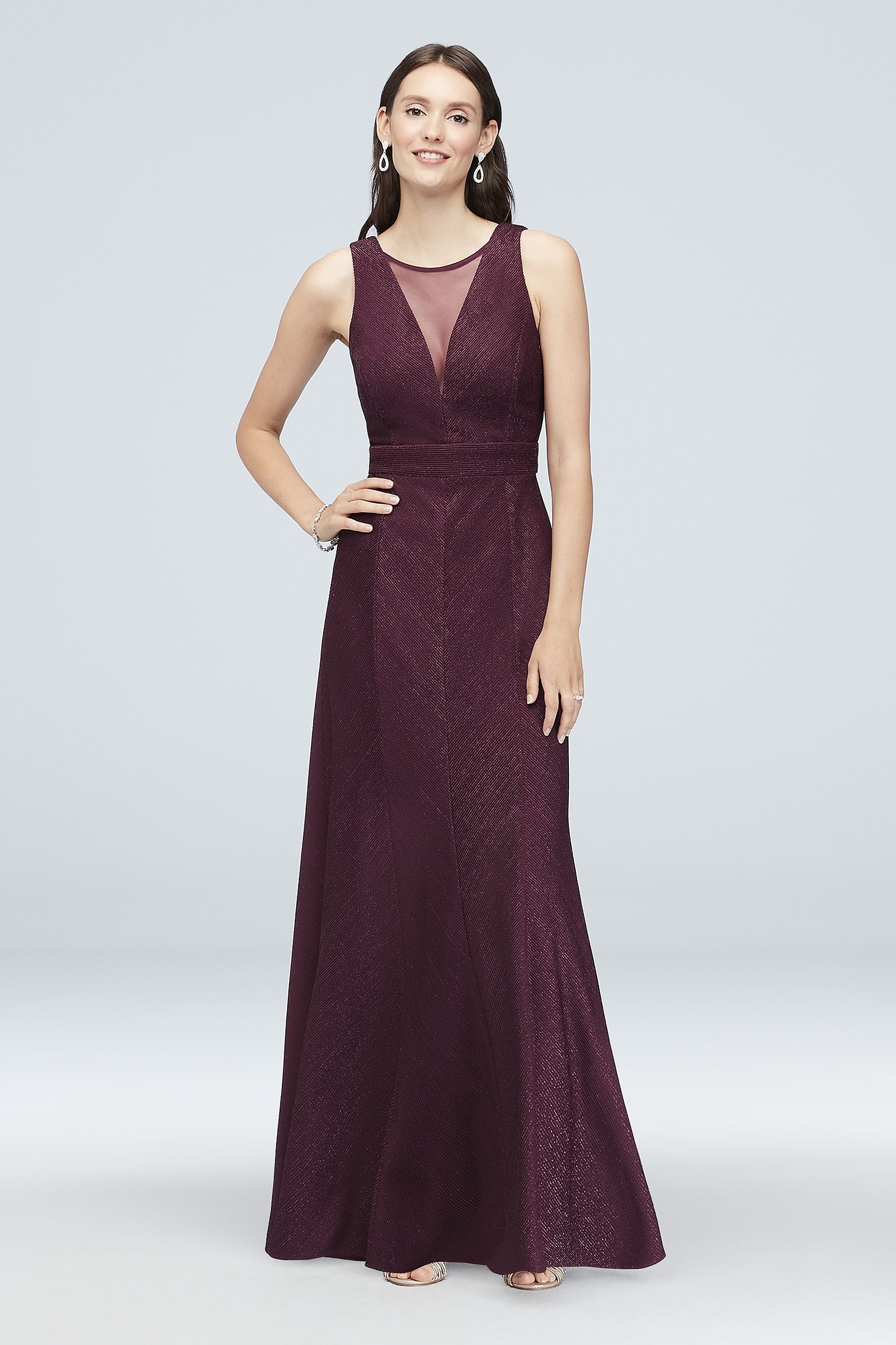 Picture of Illusion V-Neck Glitter-Knit Sheath Gown