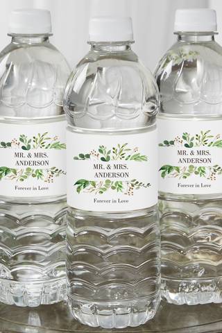 View Personalization Mall Laurels of Love Personalized Water Bottle Labels in all available color and sizes Picture of Laurels of Love Personalized Water Bottle Labels