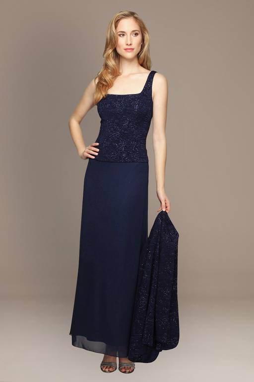 evening dress and jacket set Long Formal Dress with Beaded Long-Sleeve Jacket Taupe / 18