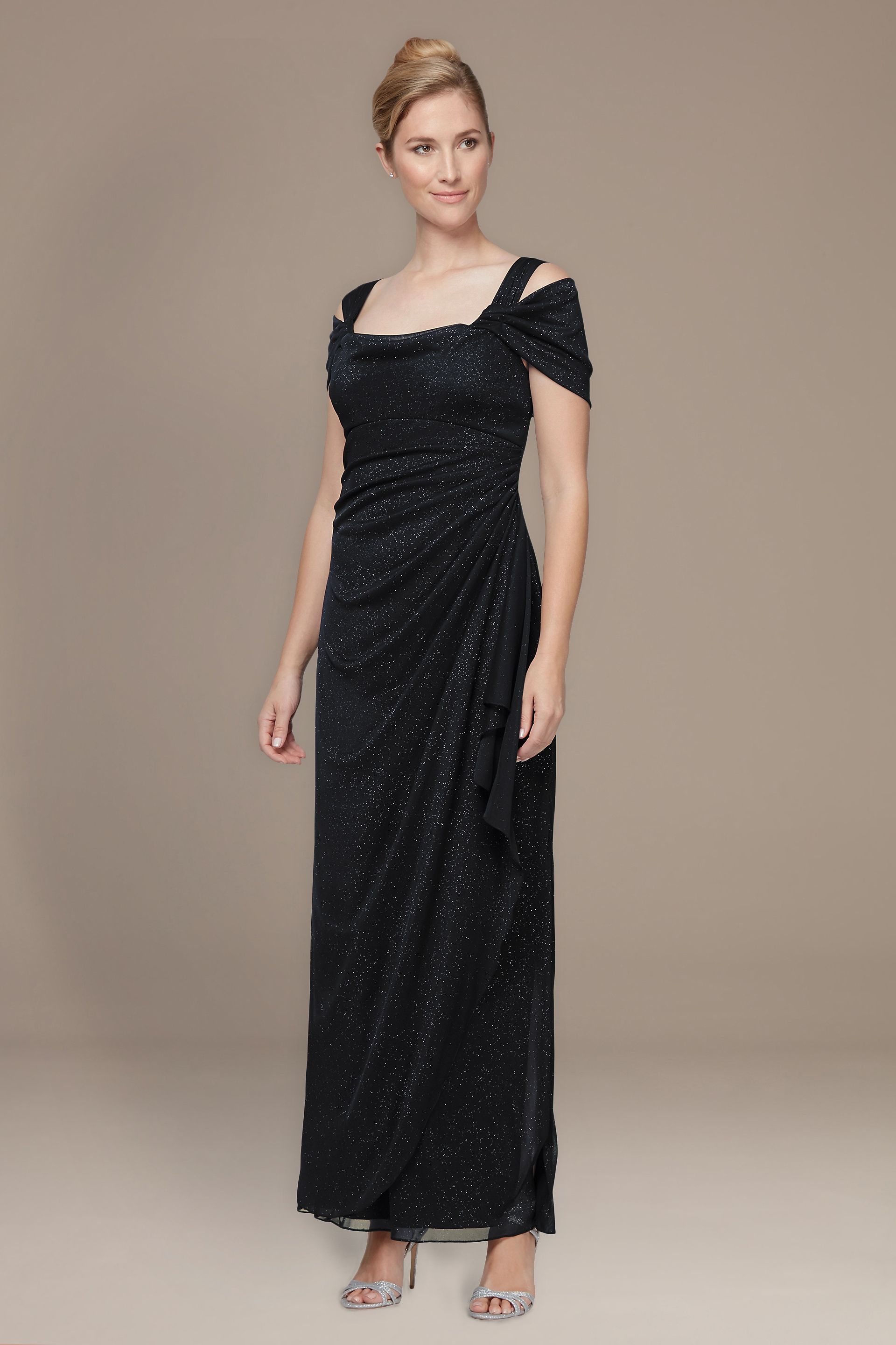 Picture of Glitter Mesh Cowl Off-the-Shoulder A-Line Dress