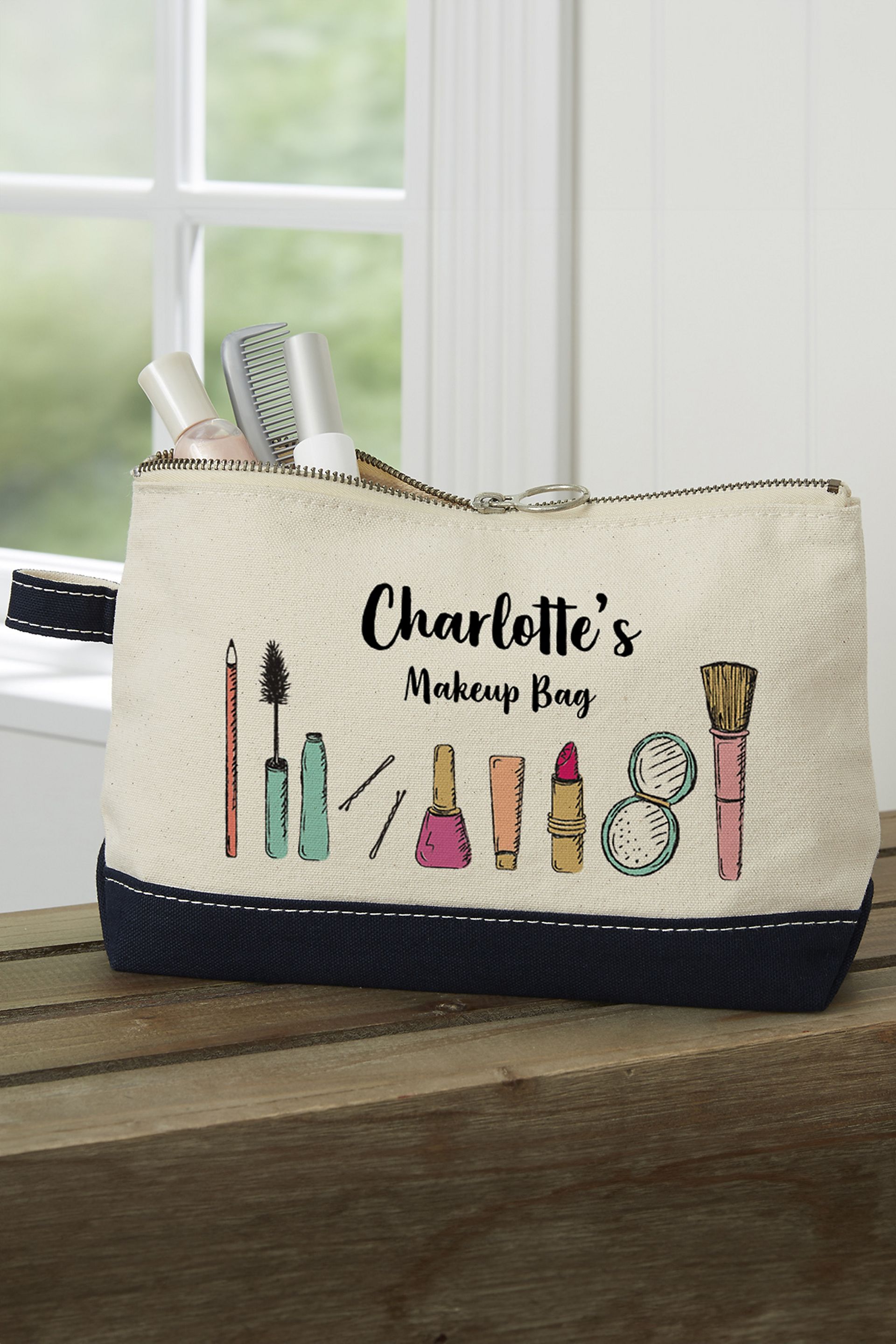 Picture of Makeup Brushes Personalized Navy Makeup Bag