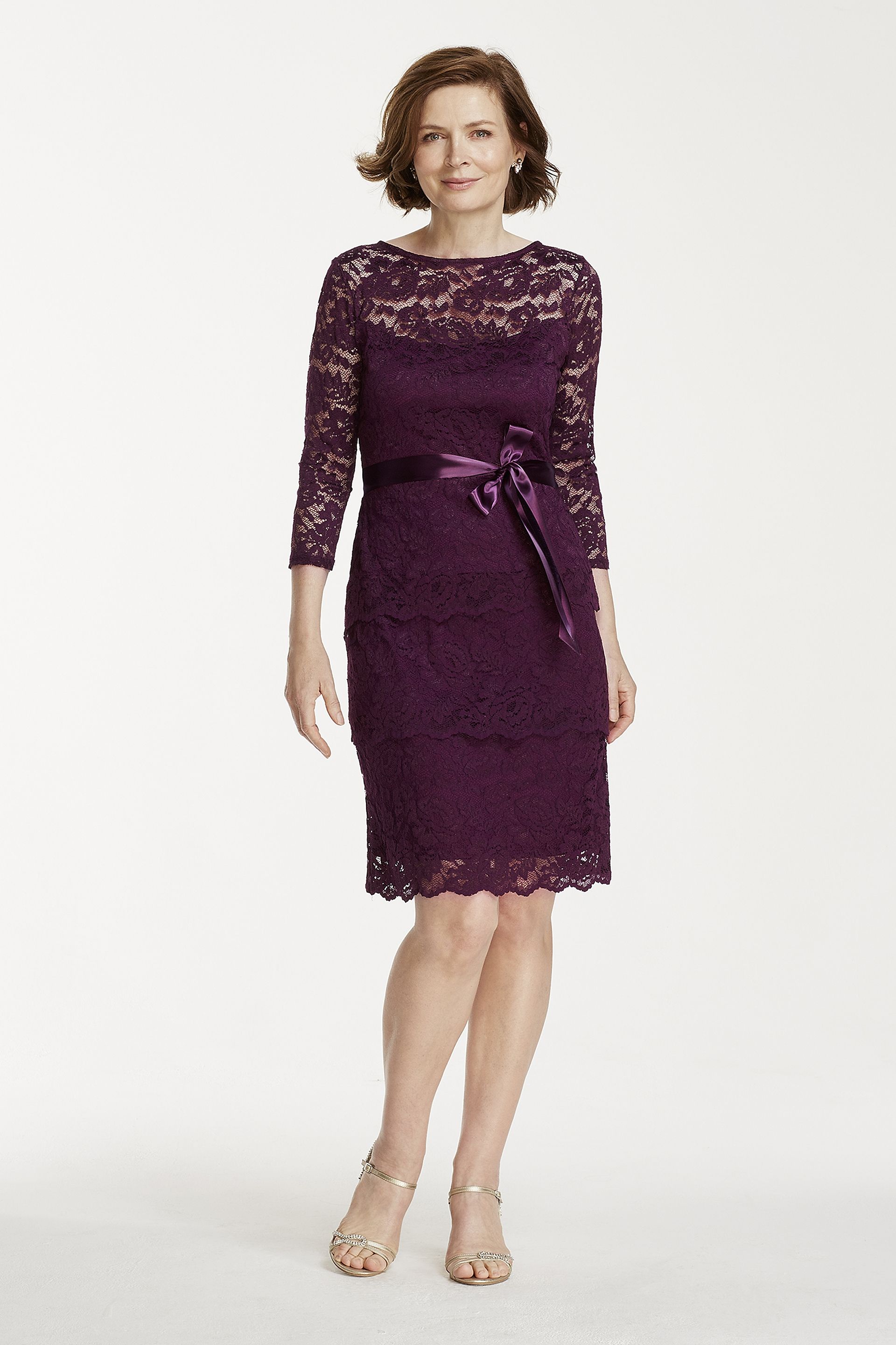Picture of Short 3/4 Sleeve Tiered Floral Lace Dress