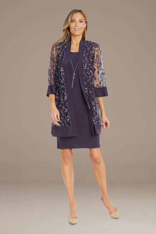 jersey jacket dress Women's R&M Richards 2-Piece Lace & Matte Jersey Jacket & Dress Set