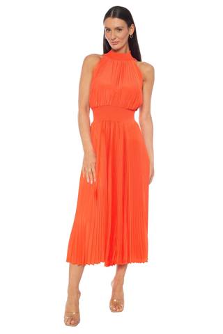 View Marina Sleeveless Pleated High-Neck Midi Dress in all available color and sizes Picture of Sleeveless Pleated High-Neck Midi Dress