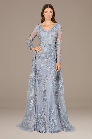 silver gray mother of the groom dresses Long Sleeve Lace Silver Tea Length Mother of the Bride Dress US2 / Silver