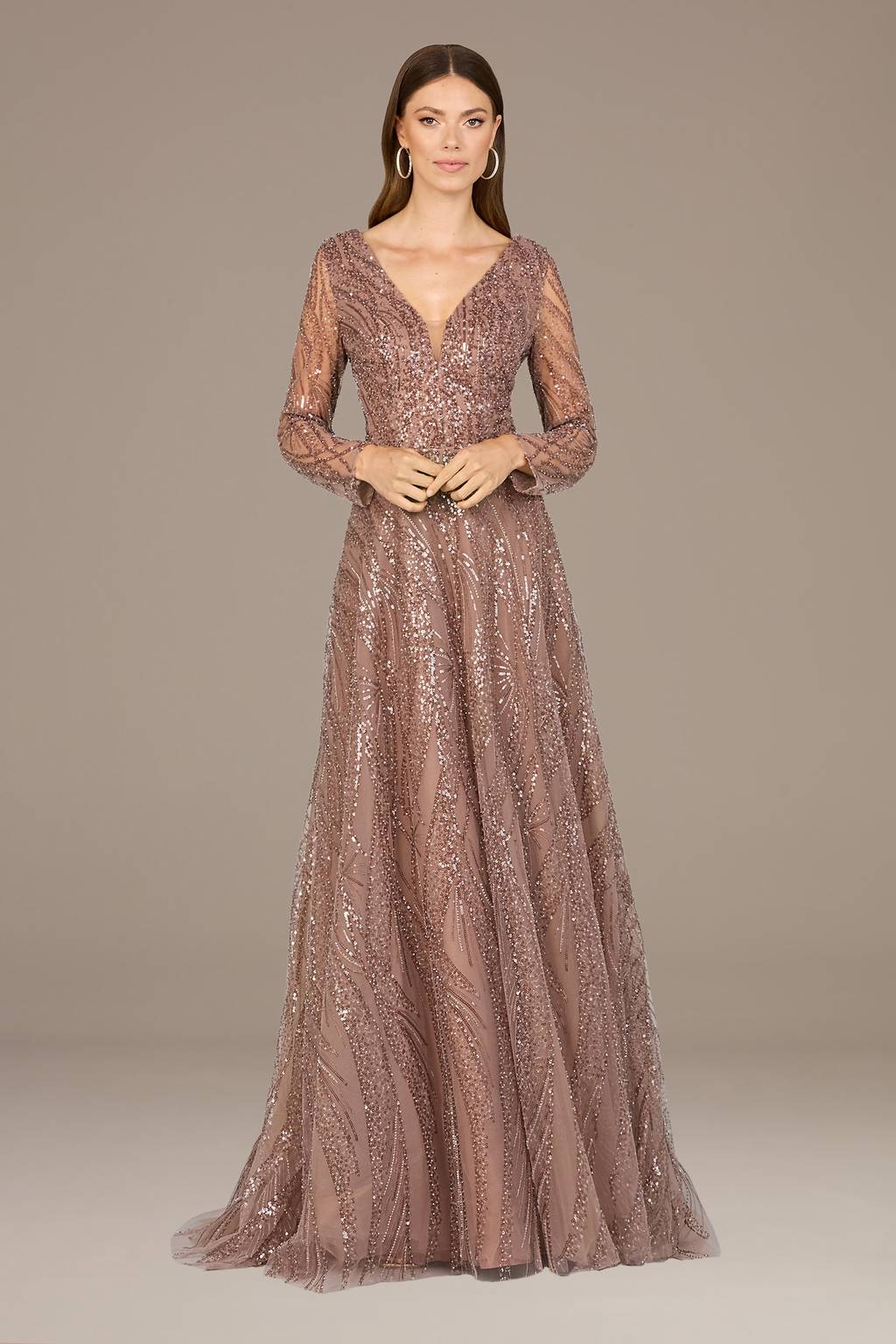 lara long sleeve dress Lara Women's Long Sleeve Fringe Bridal Gown