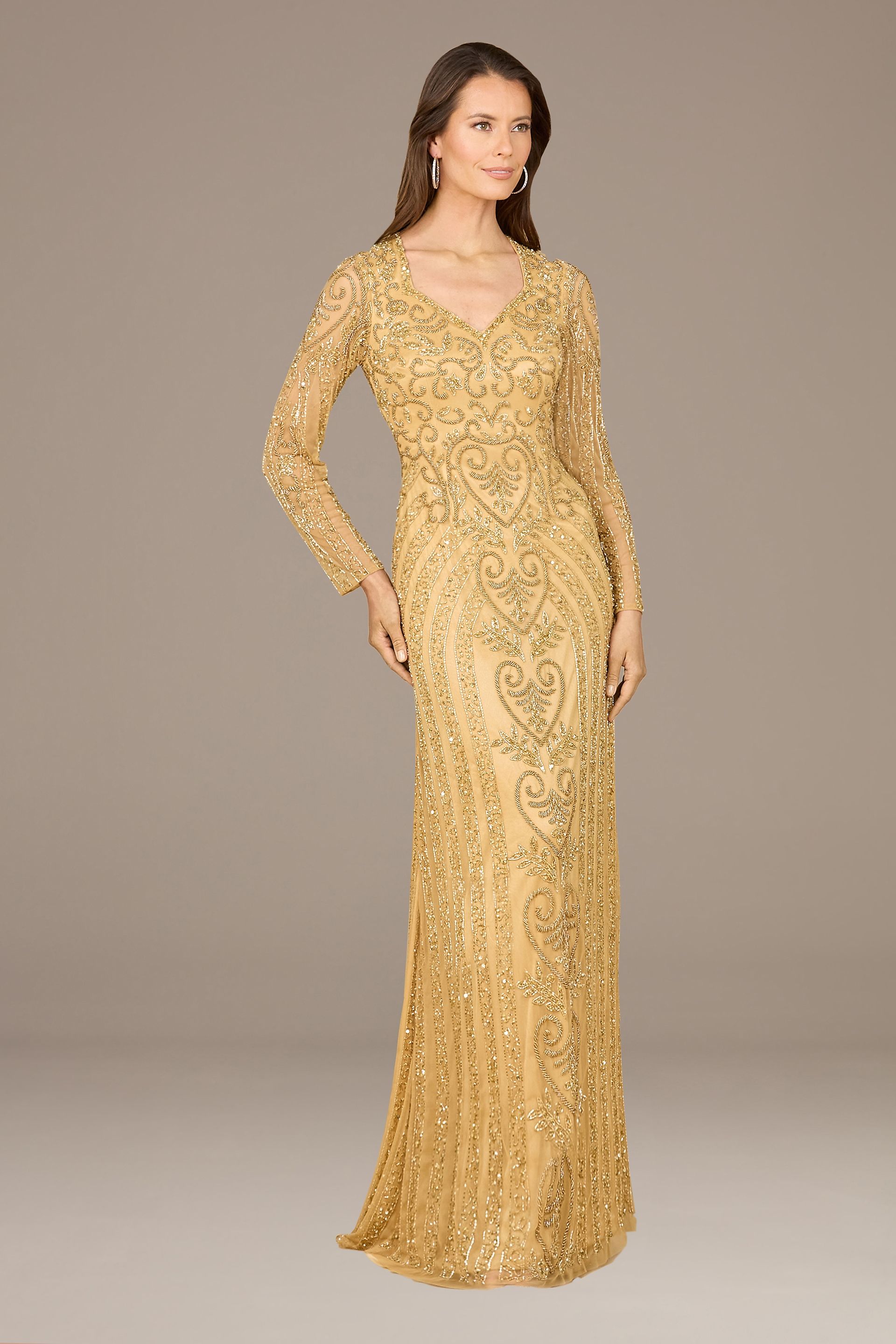 Picture of Lara Beaded Long Sleeve V-Neck Sheath Dress