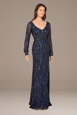 Picture of Lara Beaded V-Neck Long Sleeve Sheath Dress