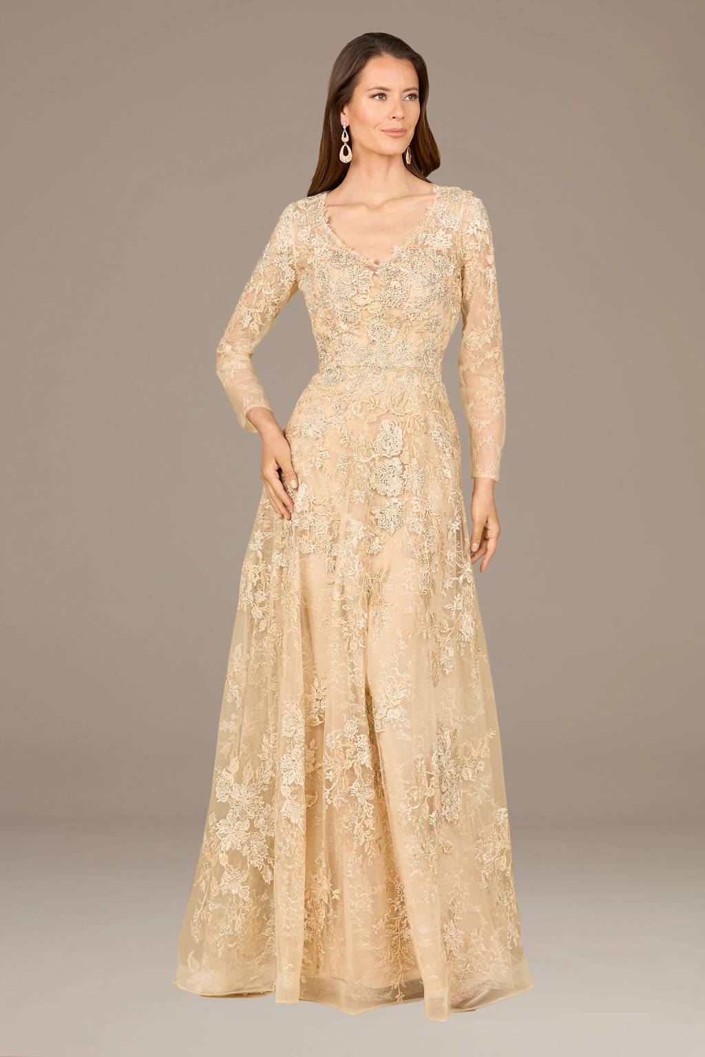long sleeve embroidered dress Sequin-Floral Long Sleeve Long Formal Dress