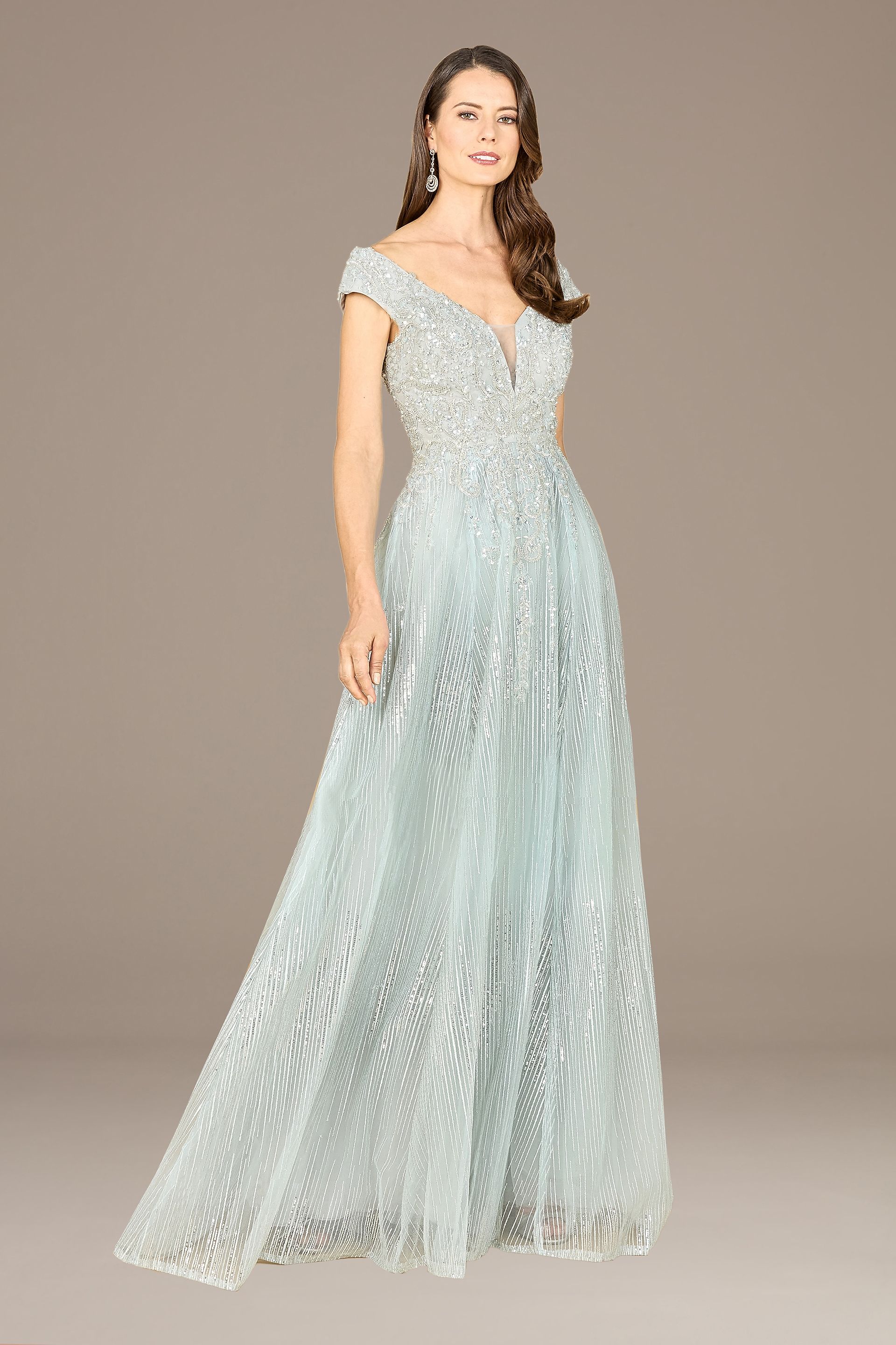 Lara Long Sleeve V-Neck Embroidered Gown | David's Bridal