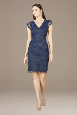 beaded cap sleeve column midi dress Mac Duggal Women's Beaded Cap Sleeve Column Midi Dress