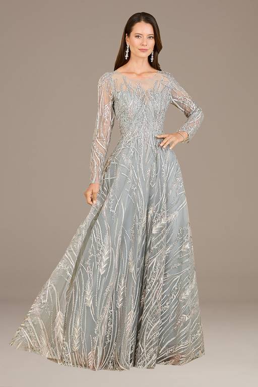 lara long sleeve dress Lara Dresses 28956 - Long Beaded tulle on stretch knit lining Sheath Dress