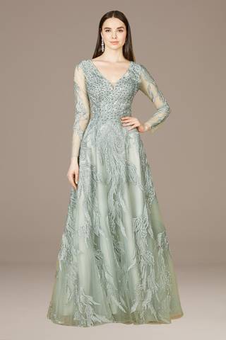 Picture of Lara Embroidered V-Neck Long Sleeve Ball Gown