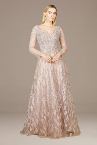 Picture of Lara Embroidered Illusion Long Sleeve Ball Gown