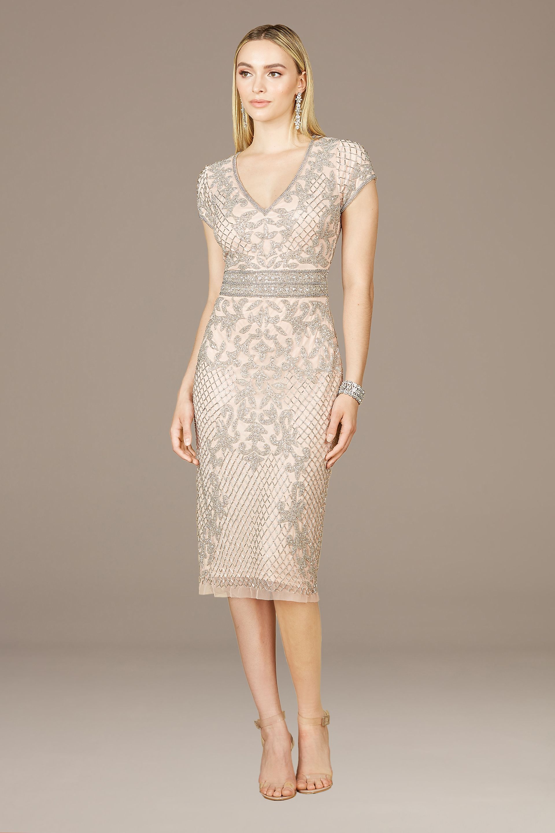 Picture of Lara Beaded Cap Sleeve Midi Dress