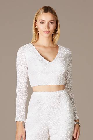 View Lara Lara Holland Separates Beaded V-Neck Crop Top in all available color and sizes Picture of Lara Holland Separates Beaded V-Neck Crop Top