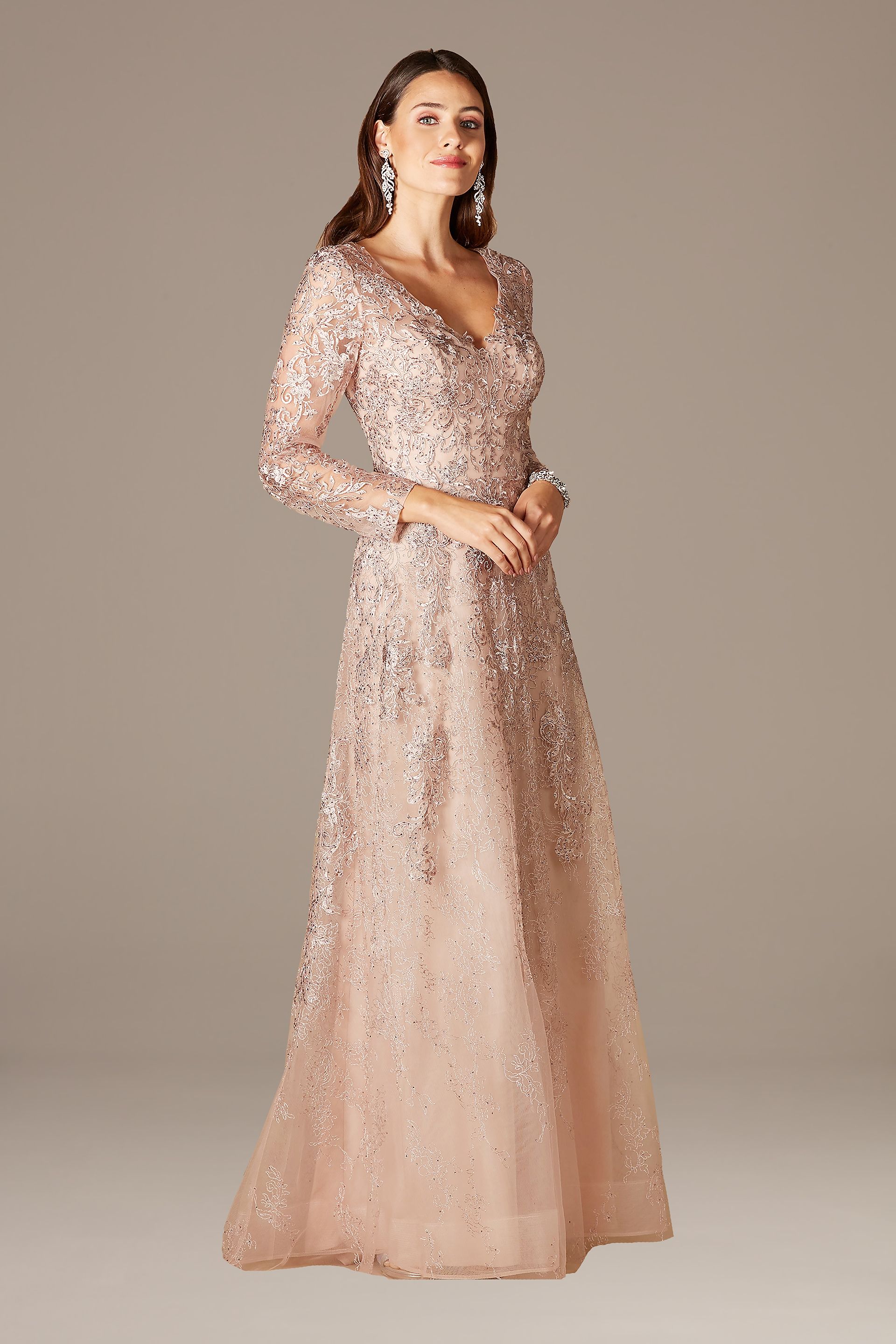 Lara Ida Lace Long Sleeve Embroidered A-Line | David's Bridal