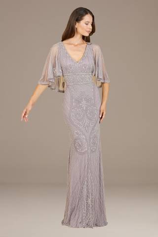 Picture of Lara Beaded Sheath Gown with Cape Sleeves