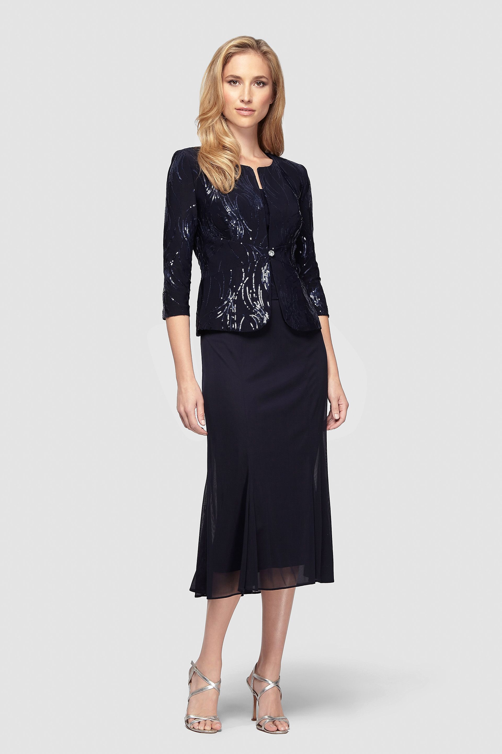 Picture of Sequined Chiffon Tea-Length Petite Jacket Dress