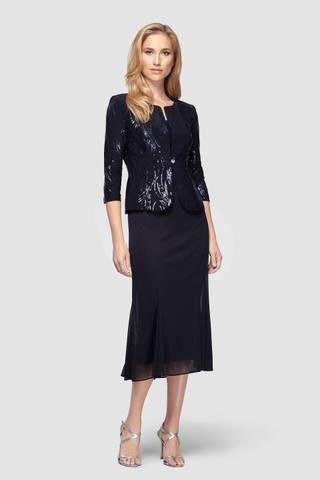 Picture of Sequined Chiffon Tea-Length Petite Jacket Dress